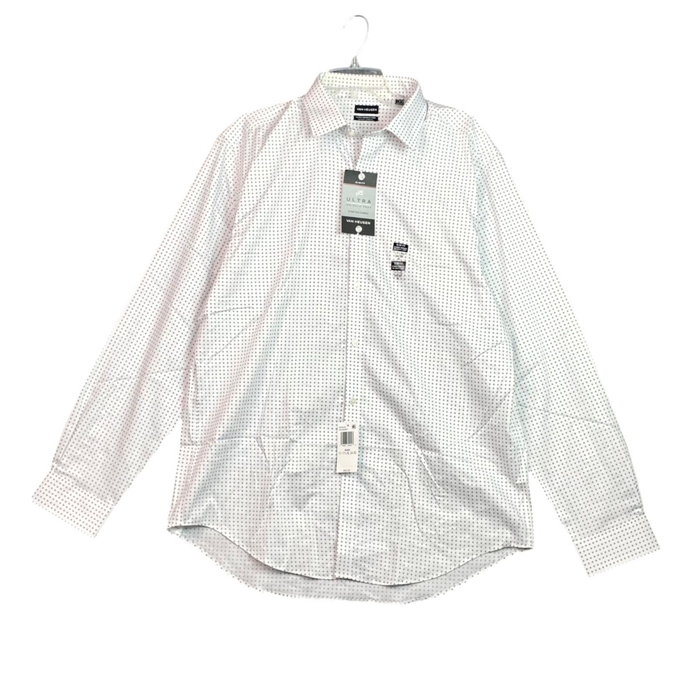 Van Heusen Slim Ultra Flex Dress Shirt Mens 17.5 34-35 White Stretch Business